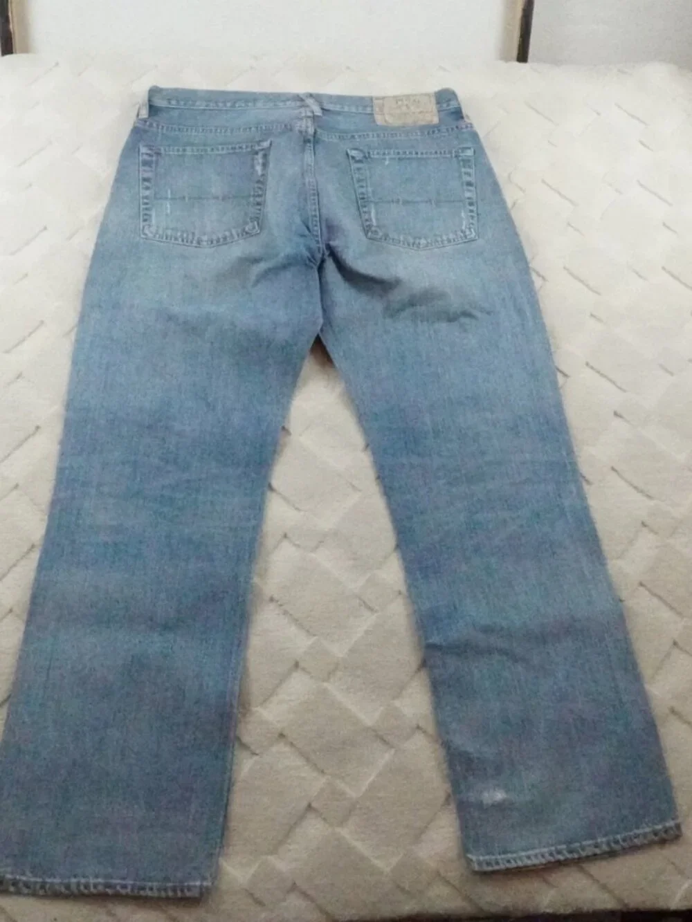 Polo Ralph Lauren Vintage Straight Leg Jean Mens 36x30 Light Wash STARCHED
